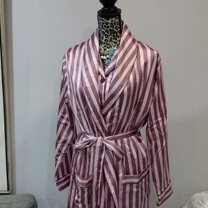 Striped Satin Robe - Pink and White